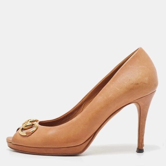 Gucci Brown Leather JoleneOpen Toe Pumps Size 38